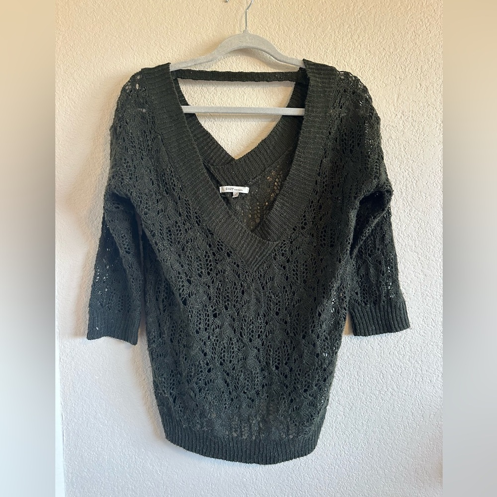 Vintage off the shoulder crochet olive green top
